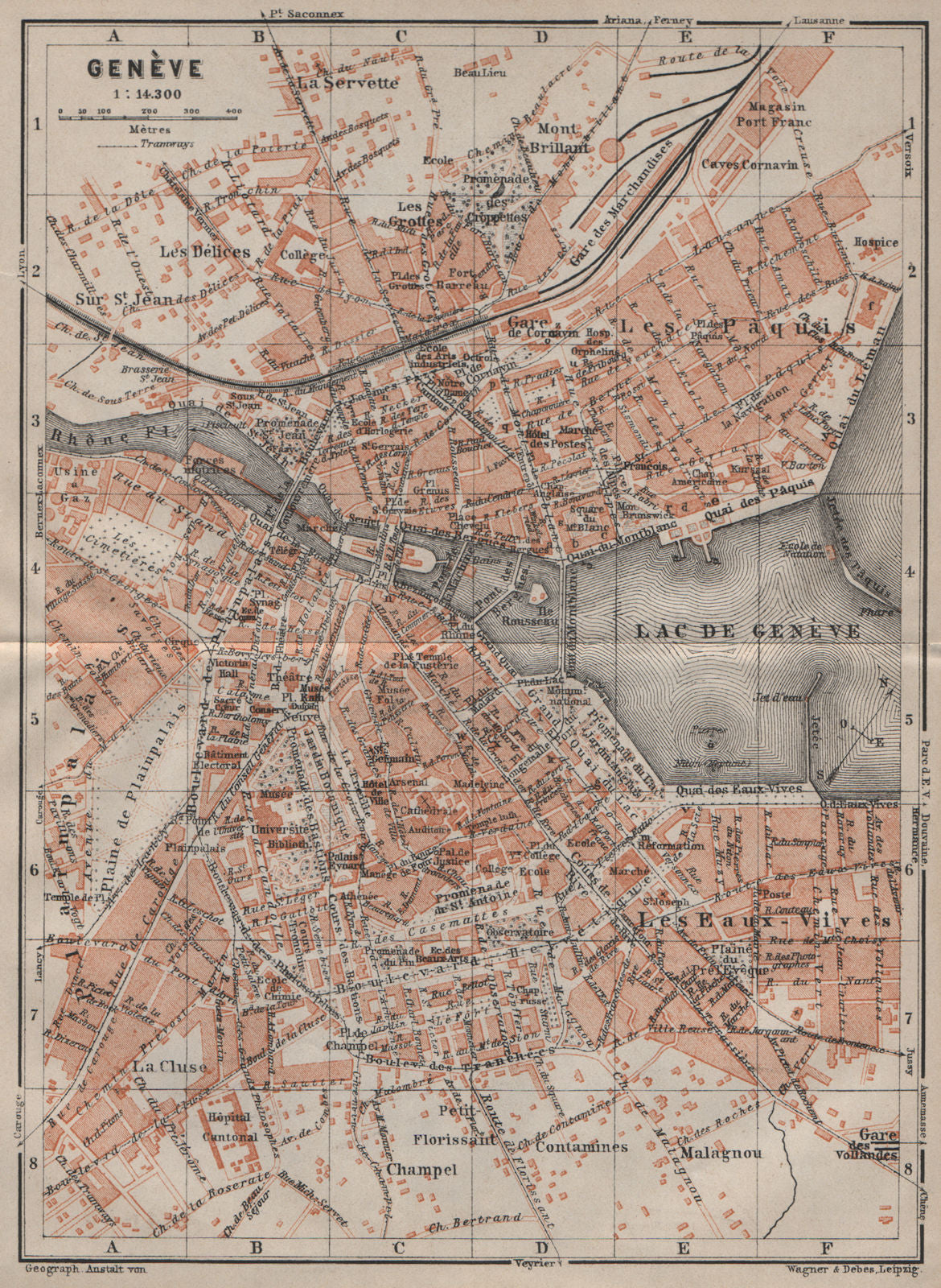 GENEVA GENÈVE GENF. town city stadtplan. Switzerland Suisse Schweiz 1905 map